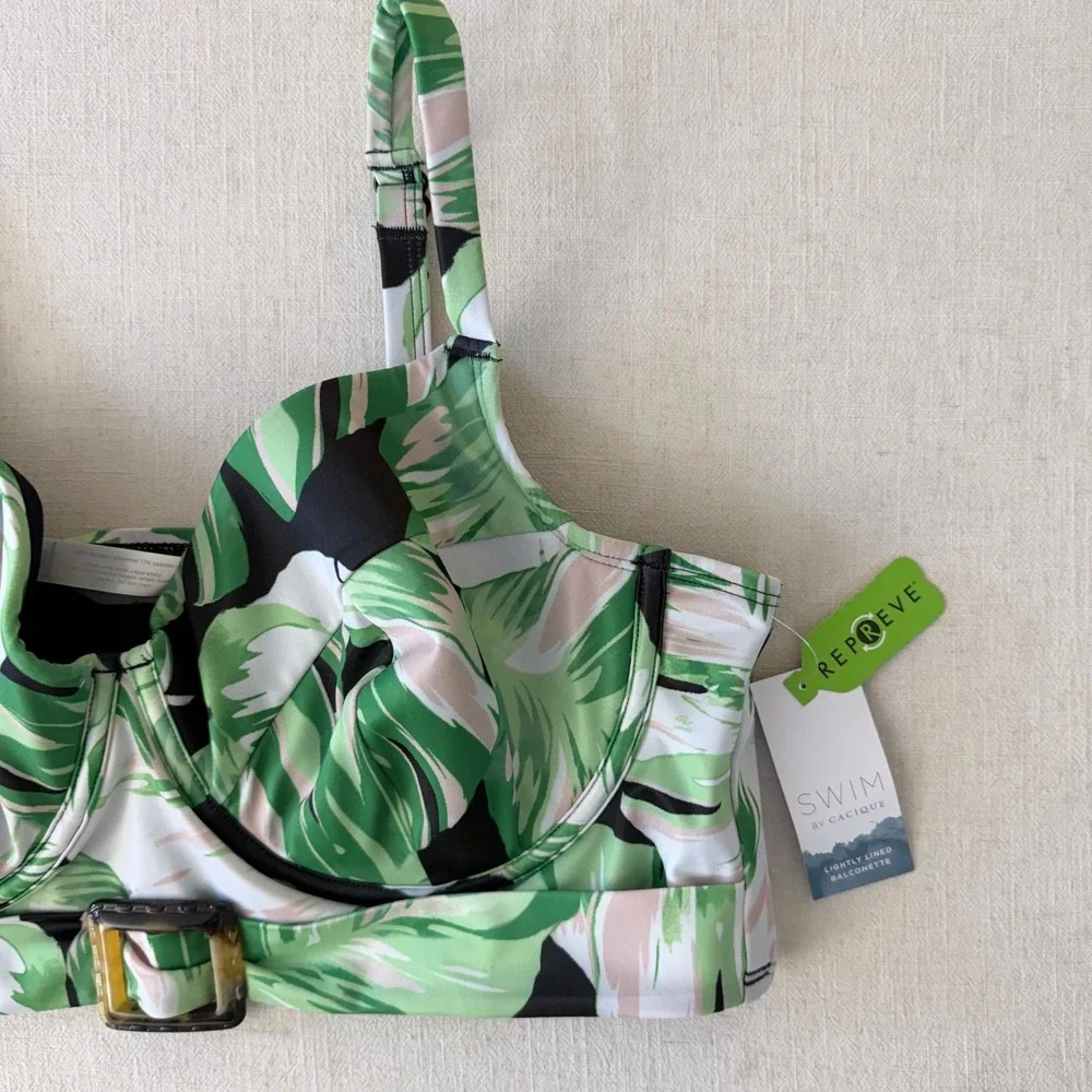 Cacique‎ 40DD Tropical Palm Print Lightly Lined Balconette Bikini Top NWT
